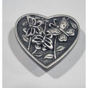 Ms. Dee Pewter Heart Shaped Trinket Box With Earrings Pin Necklace Small